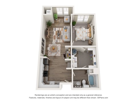 Floor plan for 1 bed, 1 bath, 804 sqft